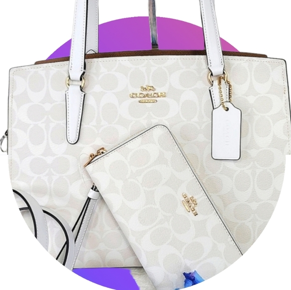 Coach SET 2 PCS Signature Shoulder Bag Purse Handbag + Wallet NWT - Picture 3 of 16